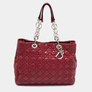 Pre Owned Dior Burgundy Cannage Leather Soft Lady Dior Shopper Tote