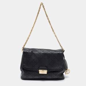 Pre Owned Dior Black Cannage Leather Large Diorling Shoulder Bag
