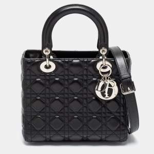 Pre Owned حقيبة يد توتس ديور ليدي ديور جلد أسود متوسطة