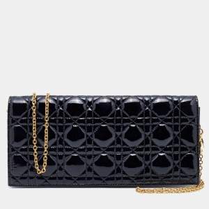 Dior Black Cannage Patent Leather Lady Dior Chain Clutch
