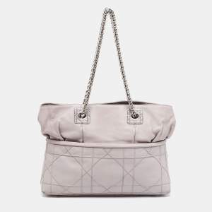 Pre Owned Dior Light Grey Cannage Leather Granville Chain Link Tote