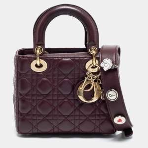 Pre Owned حقيبة يد توتس ديور ليدي ديور جلد عنابي صغيرة