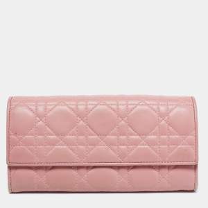 Dior Pink Cannage Quilted Leather Lady Dior Long Wallet
