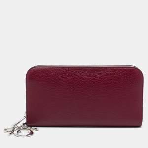 Pre Owned Dior Burgundy Leather Diorissimo Voyageur  Zip Around Wallet
