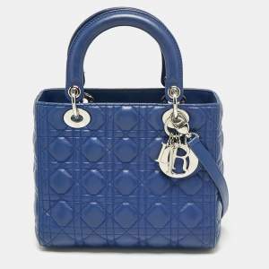 Pre Owned حقيبة يد ديور ليدي ديور جلد كاناج أزرق متوسطة  