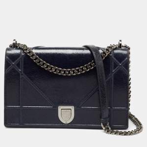 Pre Owned Dior Blue Crackled Patent Leather Large Diorama Shoulder Bag