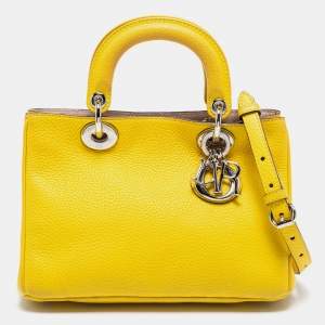 Pre Owned Dior Yellow Leather Mini Diorissimo Tote