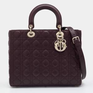 مملوكة مسبقًا Dior Burgundy Cannage Leather Large Lady Dior Tote