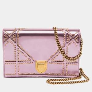 مملوكة مسبقًا Dior Pink Patent Leather Diorama Studded Wallet on Chain 