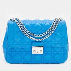 Pre Owned Dior Blue Cannage Leather Miss Dior Flap Bag