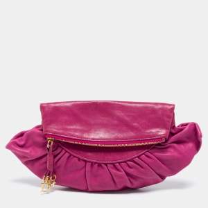 Dior Purple Leather Gipsy Fold Over Clutch