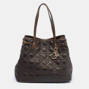 Pre Owned Dior Metallic Brown Cannage Coated Canvas Medium Panarea Tote