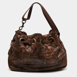  Dior Brown Python Cannage Drawstring Bag