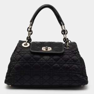 Pre Owned حقيبة ساتشل ديور شارمنغ جلد ونايلون سوداء