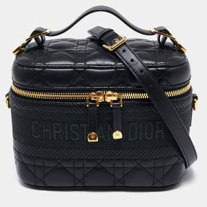Pre Owned Dior Black Cannage Leather Small Diortravel Vanity Case
