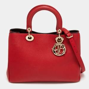 Pre Owned Dior Red Leather Medium Diorissimo Shopper Tote