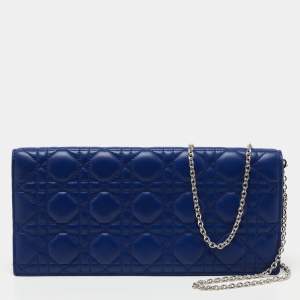 Dior Blue Cannage Quilted Leather Lady Dior Chain Clutch