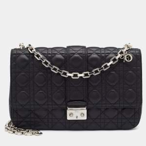 Pre Owned حقيبة ديور ميس ديور جلد كاناج أسود بقلاب كبيرة