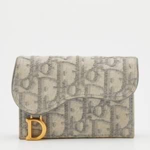 Dior White/Grey Oblique Canvas Saddle Card Holder
