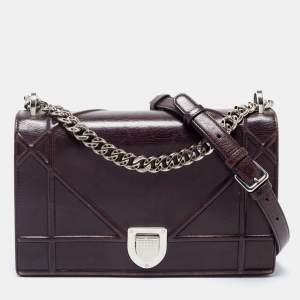 Pre Owned Dior Burgundy Leather Medium Diorama Flap Shoulder Bag