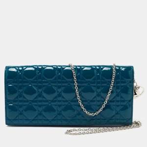 Dior Blue Cannage Patent Leather Lady Dior Chain Clutch