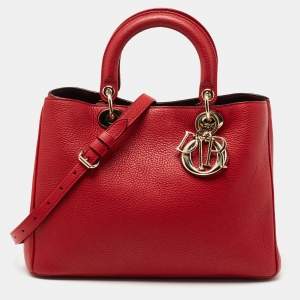 Dior Red Leather Medium Diorissimo Tote