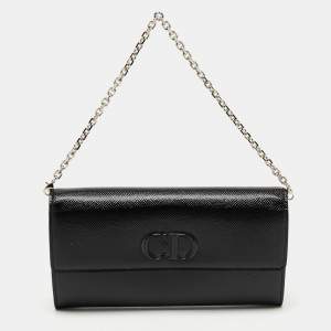 Pre Owned Dior Black Patent Leather Mania Rendez-Vous Wallet on Chain
