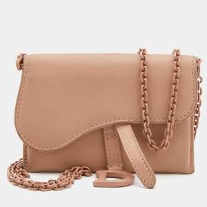 Dior Pink Leather Ultra Matte Nano Saddle Chain Pouch