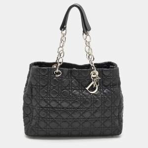 Pre Owned Dior Black Cannage Leather Large Soft lady Dior Tote