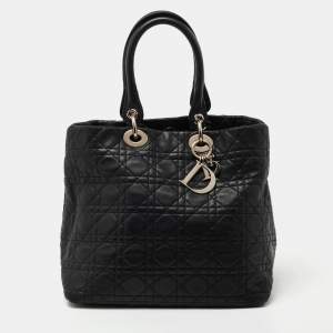 Pre Owned Dior Black Cannage Leather Soft Lady Dior Tote
