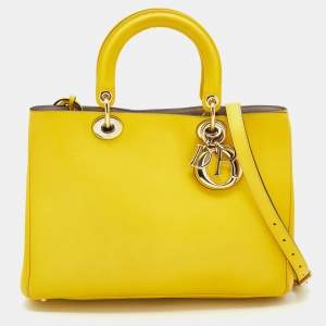 Pre Owned Dior Yellow Leather Medium Diorissimo Shopper Tote