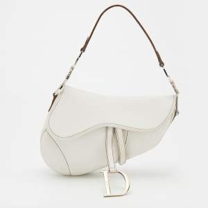 Dior White Leather Saddle Bag
