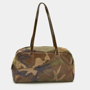 Pre Owned Dior Multicolor Camouflage Print Suede and Patent Leather Satchel