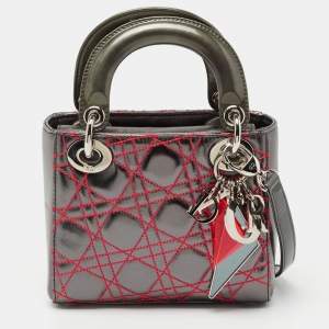 Pre Owned Dior Metallic Grey Carnage Leather Anselm Reyle Mini Lady Dior