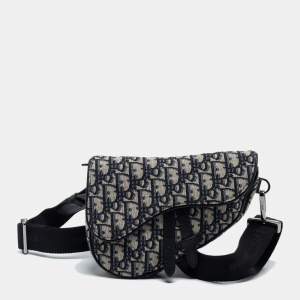 Pre Owned Dior Blue/Black Oblique Canvas and Leather Saddle Belt Bag