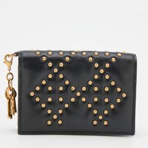 Pre Owned Dior Black Leather Studded Lady Dior Flap Card Holder