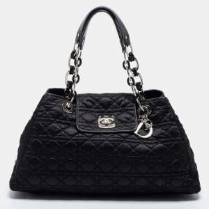 Pre Owned Dior Black Cannage Nylon Charming Lock Satchel