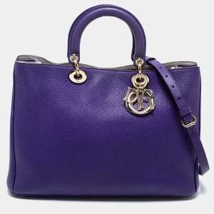 Pre Owned Dior Purple Leather Large Diorissimo Shopper Tote