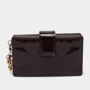 Pre Owned Dior Burgundy Cannage Patent Leather Lady Dior 5 Gusset Card Holder