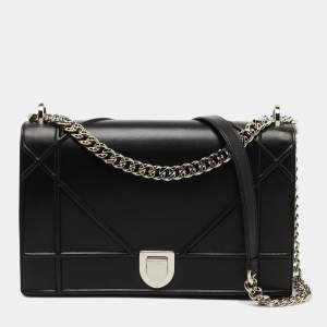 Pre Owned Dior Black Leather Large Diorama Flap Shoulder Bag