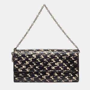Pre Owned Dior Black/White Snakeskin Lady Dior Wallet on Chain