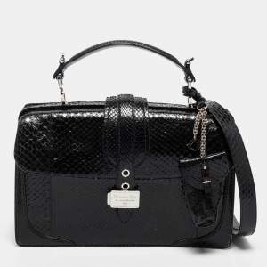 Pre Owned Dior Black Python Top Handle Bag