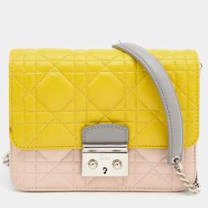 Pre Owned Dior Multicolor Cannage Quilted Leather Miss Dior Promenade Wallet On Chain