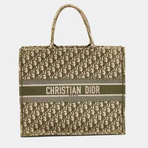 Pre Owned Dior Olive Green Oblique Canvas Large Book Tote 