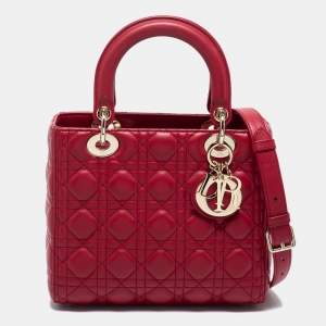 Dior Red Cannage Leather Medium Lady Dior Tote