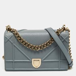 Pre Owned Dior Light Blue Leather Small Diorama Shoulder Bag