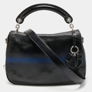 Pre Owned Dior Black/Blue Grained Leather Dune Top Handle Bag
