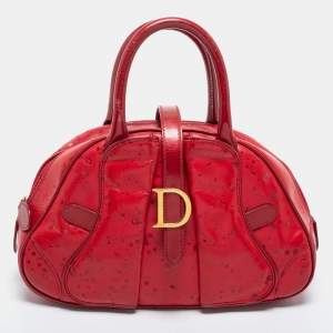 Dior Red Textured Leather Double Saddle Bowler Bag