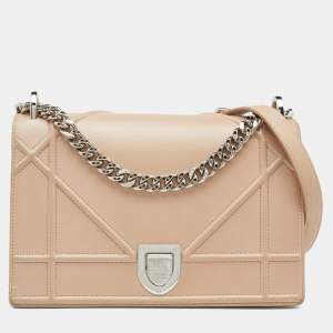 Pre Owned Dior Beige Leather Medium Diorama Shoulder Bag