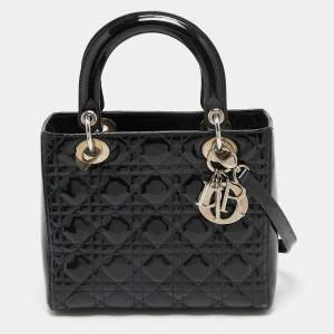 Dior Black Patent Leather Medium Lady Dior Tote
